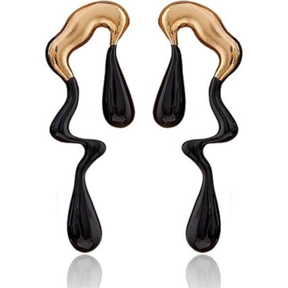 Black Geometric Teardrop Earrings | Irregular Statement Studs - Picture 4 of 4